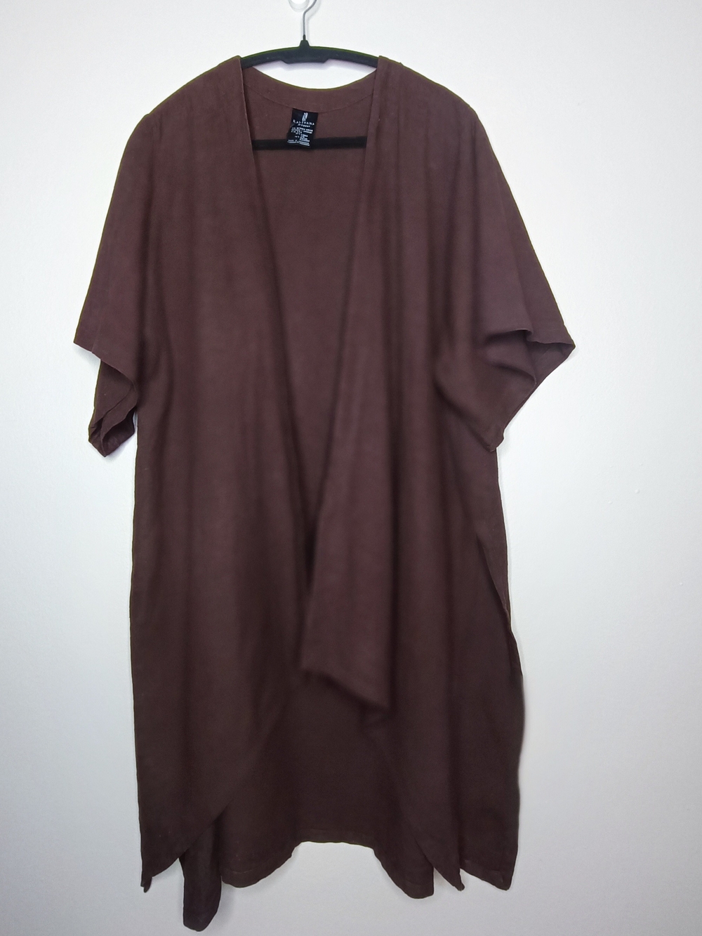 KALIYANA Chocolate Brown Linen Rayon Avant-Garde Oversized Duster L/XL
